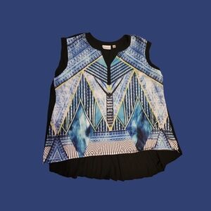 Plus Size 18/20 Geometric Blue Sleeveless Top From Avenue